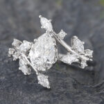 Pear Shaped Lab Grown Diamond Nature Inspired Engagement Ring 14K White Gold
