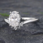 Oval Cut Lab Grown Diamond Engagement Ring with V Shaped Band
