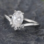 Oval Cut Lab Grown Diamond Engagement Ring with V Shaped Band