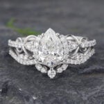 Pear Shaped Lab Diamond Pavé Infinity Wedding Ring Set 14K White Gold