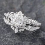 Pear Shaped Lab Diamond Pavé Infinity Wedding Ring Set 14K White Gold