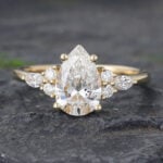 Pear Cut Lab Diamond Teardrop Engagement Ring Yellow Gold Cluster Ring
