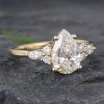 Pear Cut Lab Diamond Teardrop Engagement Ring Yellow Gold Cluster Ring