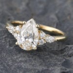 Pear Cut Lab Diamond Teardrop Engagement Ring Yellow Gold Cluster Ring
