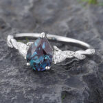 Pear Shaped Alexandrite Twisted Engagement Ring 14K White Gold