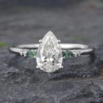 Pear Diamond Engagement Ring Lab Diamond White Gold Band Rings