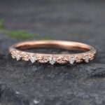 Rose Gold Natural Diamond Wedding Band Leaf Design Anniversary Ring