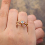 Round Cut Lab Diamond Bridal Ring Set Floral Pink Sapphire Accented
