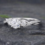 Round Cut Lab Diamond Split Shank Engagement Ring 14K White Gold