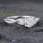 Round Cut Lab Diamond Split Shank Engagement Ring 14K White Gold