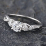 Round Cut Lab Diamond Split Shank Engagement Ring 14K White Gold