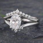 Unique Oval Cut Lab Grown Diamond Engagement Ring Set 2PCS