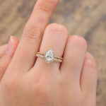 2PCS Vintage Pear Cut Lab Grown Diamond Halo Engagement Ring Set