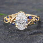 1.5CT Yellow Gold Lab Diamond Engagement Ring Sapphire Accented