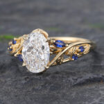1.5CT Yellow Gold Lab Diamond Engagement Ring Sapphire Accented