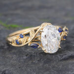 1.5CT Yellow Gold Lab Diamond Engagement Ring Sapphire Accented
