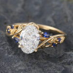 1.5CT Yellow Gold Lab Diamond Engagement Ring Sapphire Accented