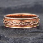 6MM Engraved Wedding Band for Men Solid Gold Nature Inspired Ring