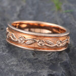 6MM Engraved Wedding Band for Men Solid Gold Nature Inspired Ring