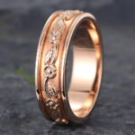 6MM Engraved Wedding Band for Men Solid Gold Nature Inspired Ring