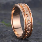 6MM Engraved Wedding Band for Men Solid Gold Nature Inspired Ring