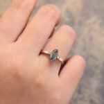 Marquise Cut Moss Agate & Diamond Engagement Ring Rose Gold