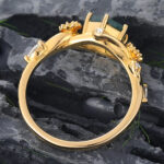 14k gold rings Hexagon Cut Moss Agate Split Shank Engagement Ring Floral Nature Inspired