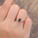 Floral Oval Cut Moss Agate Split Shank Engagement Ring