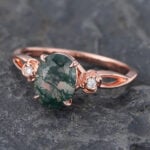 Floral Oval Cut Moss Agate Split Shank Engagement Ring