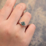 Princess Cut Moss Agate Cluster Engagement Ring Rose Gold