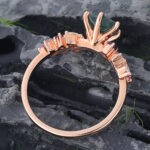Hexagon Cut Moss Agate Engagement Ring Trio Side Stones Bridal Ring