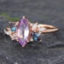 Lab Pink Sapphire Cluster Engagement Ring Alexandrite Side Stone Ring (2)