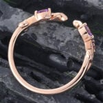 Rose Gold Amethyst Open Wedding Band Leaf Nature Inspired Ring