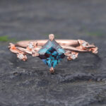 Princess Cut Alexandrite Nature Inspired Engagement Ring Rose Gold