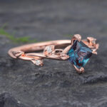 Princess Cut Alexandrite Nature Inspired Engagement Ring Rose Gold