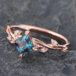 Princess Cut Alexandrite Nature Inspired Engagement Ring Rose Gold