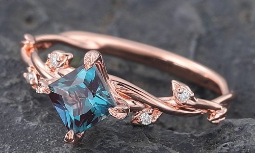 Princess Cut Alexandrite Nature Inspired Engagement Ring Rose Gold Princess Cut Alexandrite Nature Inspired Engagement Ring Rose Gold