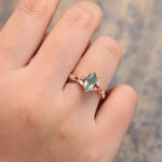 Marquise Cut Moss Agate Split Shank Engagement Ring Rose Gold