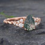 Pear Cut Moss Agate Cluster Engagement Ring Twisted Promise Ring