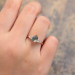 Pear Cut Moss Agate Cluster Engagement Ring Twisted Promise Ring