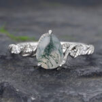 Pear Shaped Moss Agate Nature Inspired Engagement Ring White Gold
