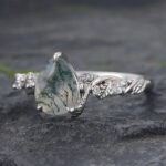 Pear Shaped Moss Agate Nature Inspired Engagement Ring White Gold