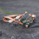 Princess Cut Moss Agate Split Shank Engagement Ring 14K Rose Gold
