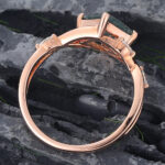Princess Cut Moss Agate Split Shank Engagement Ring 14K Rose Gold