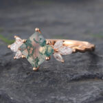 Princess Cut Moss Agate Twisted Engagement Ring 14K Rose Gold