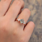 Princess Cut Moss Agate Twisted Engagement Ring 14K Rose Gold