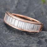 Rose Gold Channel Set Moissanite Wedding Band Vintage Anniversary Ring for Men