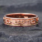 Filigree Engrave Solid Wedding Band for Men Rose Gold Stacking Ring
