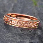 Filigree Engrave Solid Wedding Band for Men Rose Gold Stacking Ring