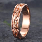 Filigree Engrave Solid Wedding Band for Men Rose Gold Stacking Ring